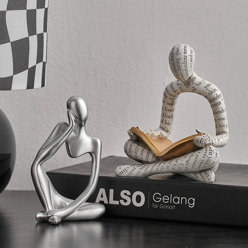 Couple Statue Figurine Resin Reading Person Ornament Abstract Thinker Desktop Sculpture Living Room Home Decoration