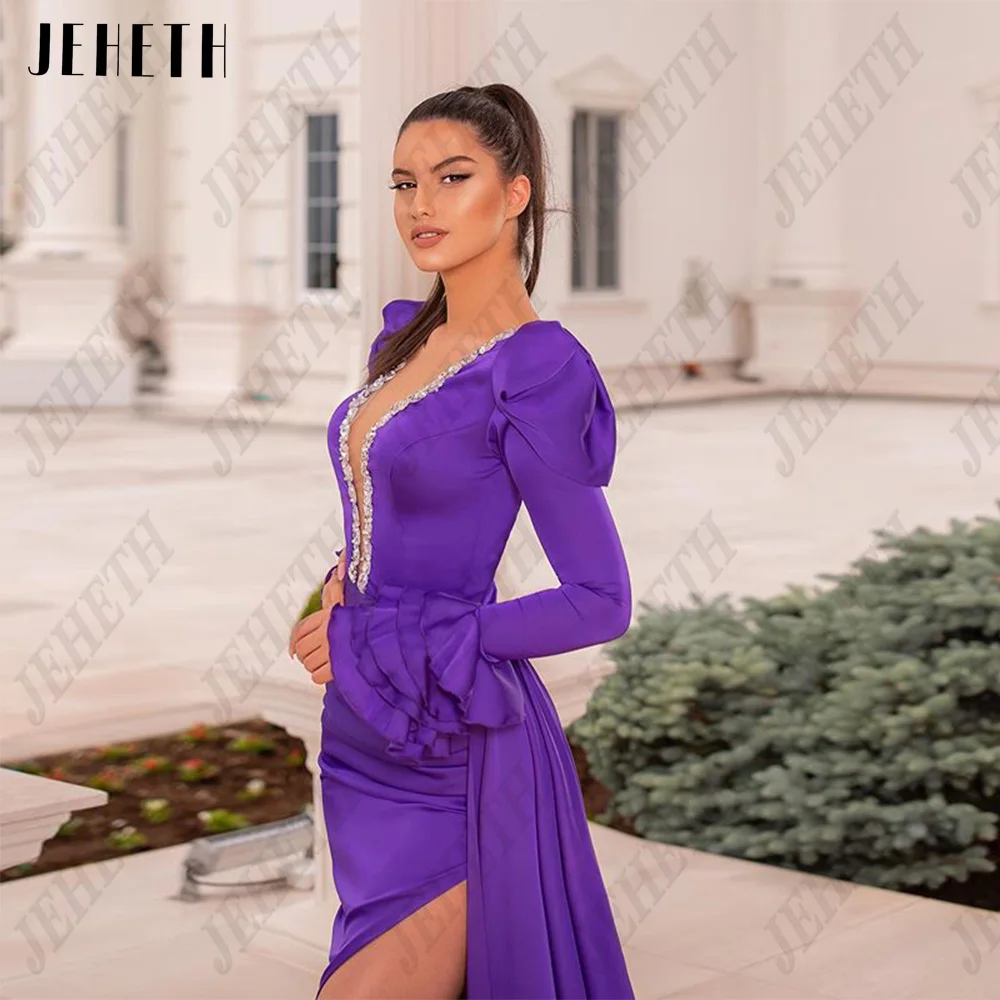 Jeheth femmes mode Soirée Robe manches longues sexy profond col en V robe de bal satin côté foGuitar Hcondamned-Robe de Soirée en Satin pour Femme, Manches sulf, Col en V Profond, Fendue sur le Côté, Sirène, Sexy, 2023