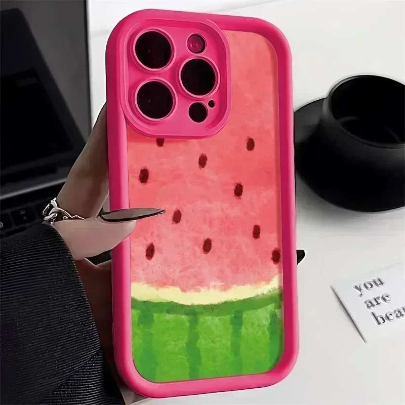 Korean Cute Watermelon Phone Case For iPhone 14 Pro Case iPhone 11 13 12 15 Pro Max XR XS X 7 8 Plus SE Matte Shockproof Cover