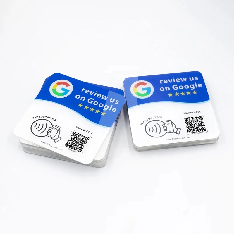 NTAG215 Google Review NFC Sign 0.2mm PVC Thin Sticker 1.8mm Acrylic Stand Tap To Use Editable Dynamic QR Code For Business