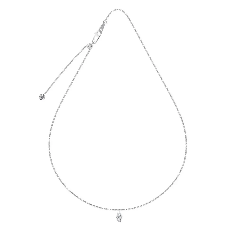 

New S925 Silver Necklace Women's Egg shaped Zircon Pendant Mermaid Eye Simple and Versatile Clavicle Chain