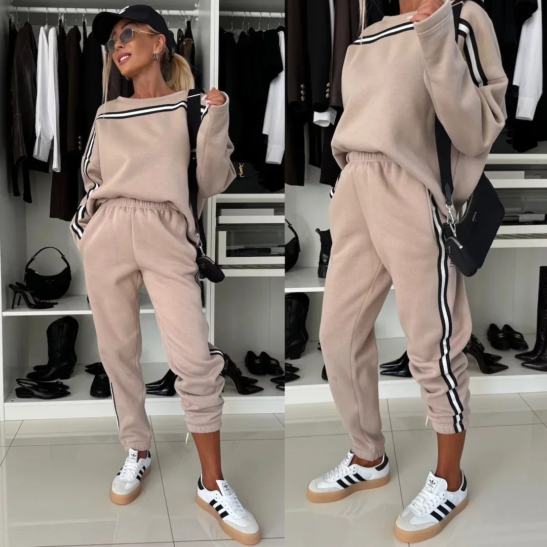 Set Dua Potong Wanita Tracksuit Celana Jogger Y2k Sweatshirt Olahraga Pinggang Elastis Streetwear Celana Set Senada Musim Gugur 2025