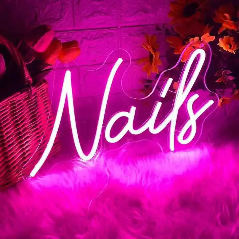 Custom Nails Neon Sign LED Light Signs for Nail Salon Beauty Room Wall Decor USB Neon Lights Room Decor Aesthetic Store Decor