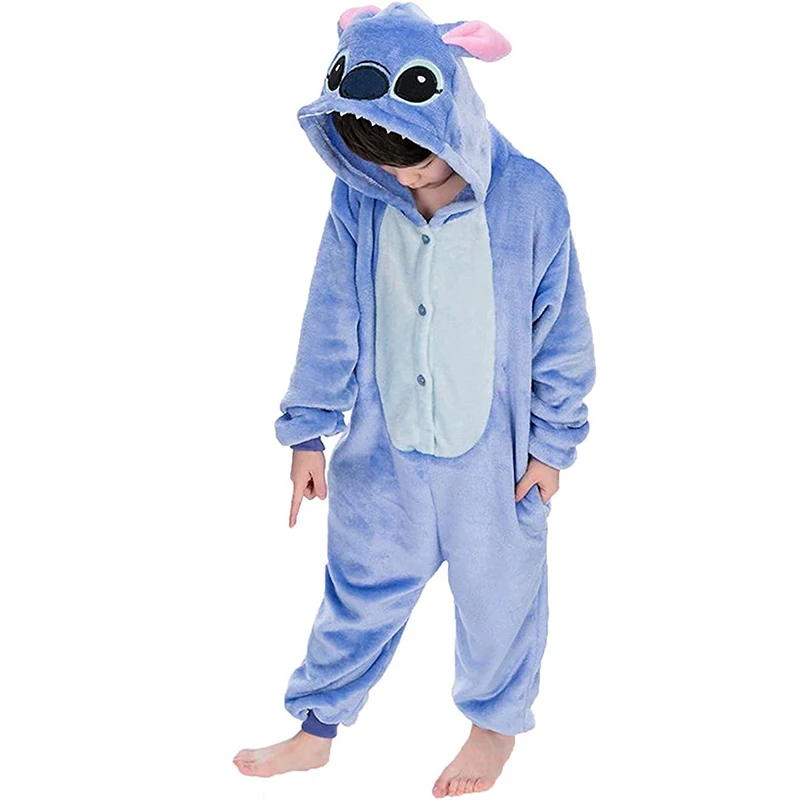 Kids Lilo Stitch Cosplay Costumes Jumpsuit Kigurumi Pajamas Stitch Cute Child Hooded Sleepwear Halloween Boys Girls Clothes