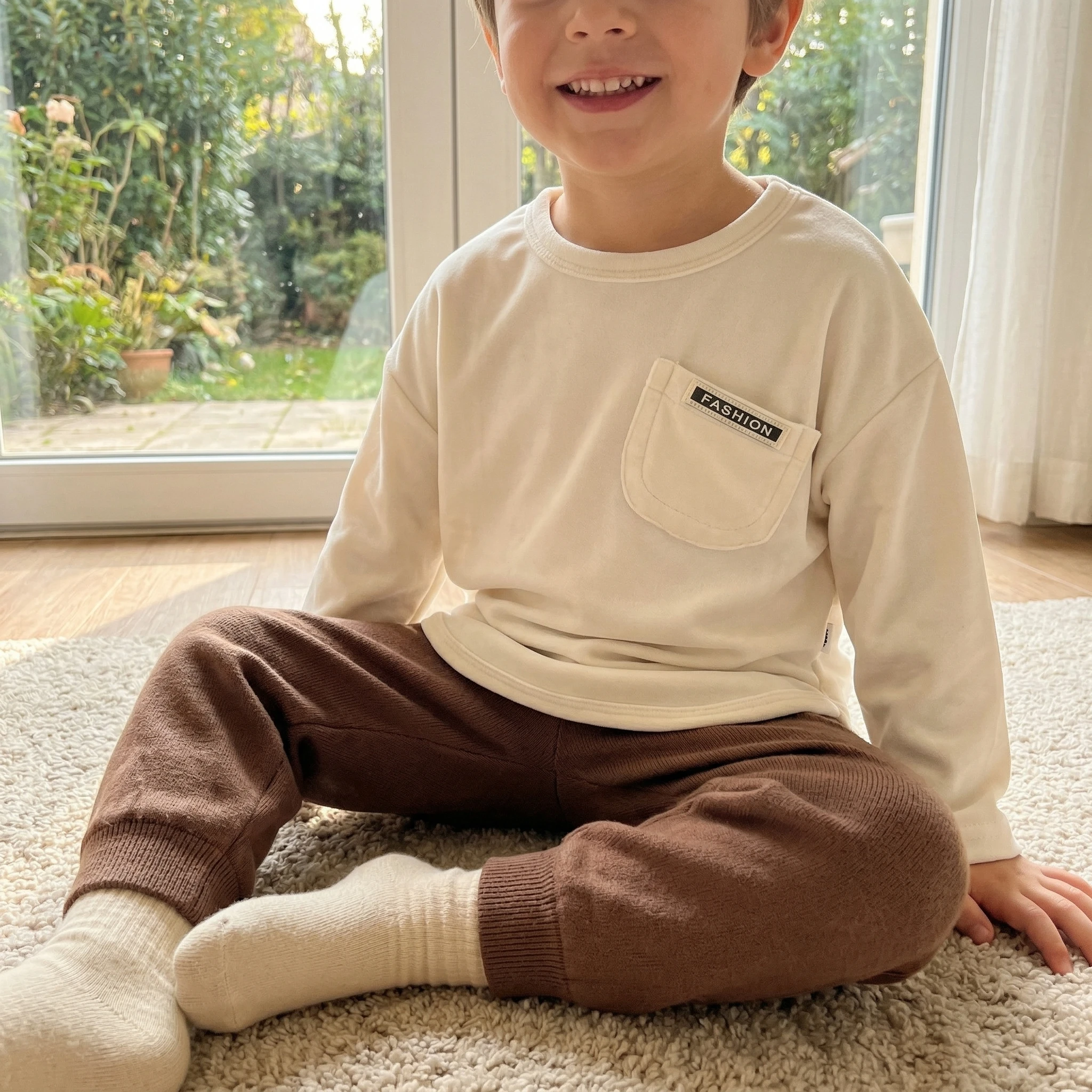 1-8Y Korean Kids Long Sleeve T-shirt Letter Patch Solid Color Blouse For Boys Girls Soft Breathable Children Top Daily