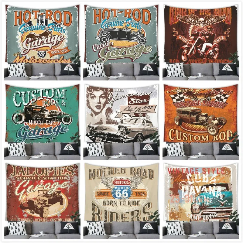 American car retro style digital-printed polyester tapestries living rooms bedrooms macrame wall hanging room decor aesthetic