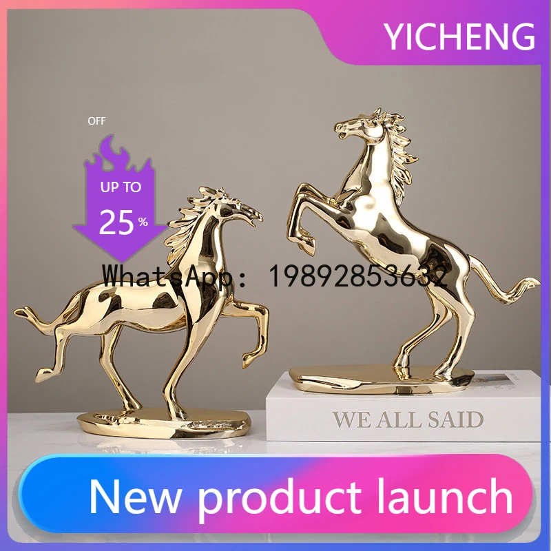 

Golden Horse Desktop Decoration Resin Crafts Simulated Animal Sculpture Lucky Horse Decorative Figurines Home Decoration