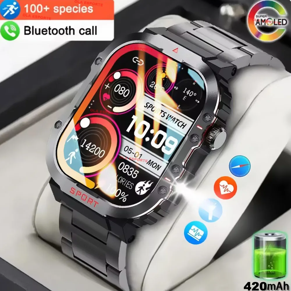 

Уличные 10-метровые водонепроницаемые умные часы, мужские фонарики, компас, траектория движения, монитор здоровья, BT Call, умные часы для Android