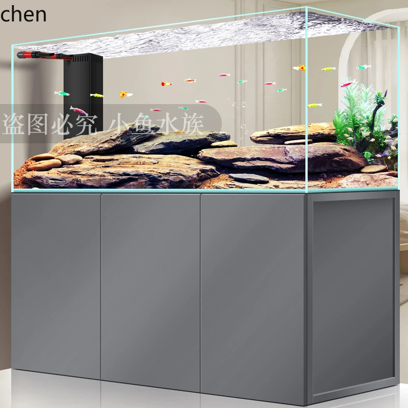 

HTT Stream Tank Fish Tank Ultra-clear Glass Bottom Filter No Water Change Needed Living Room Home Ecological Landscaping