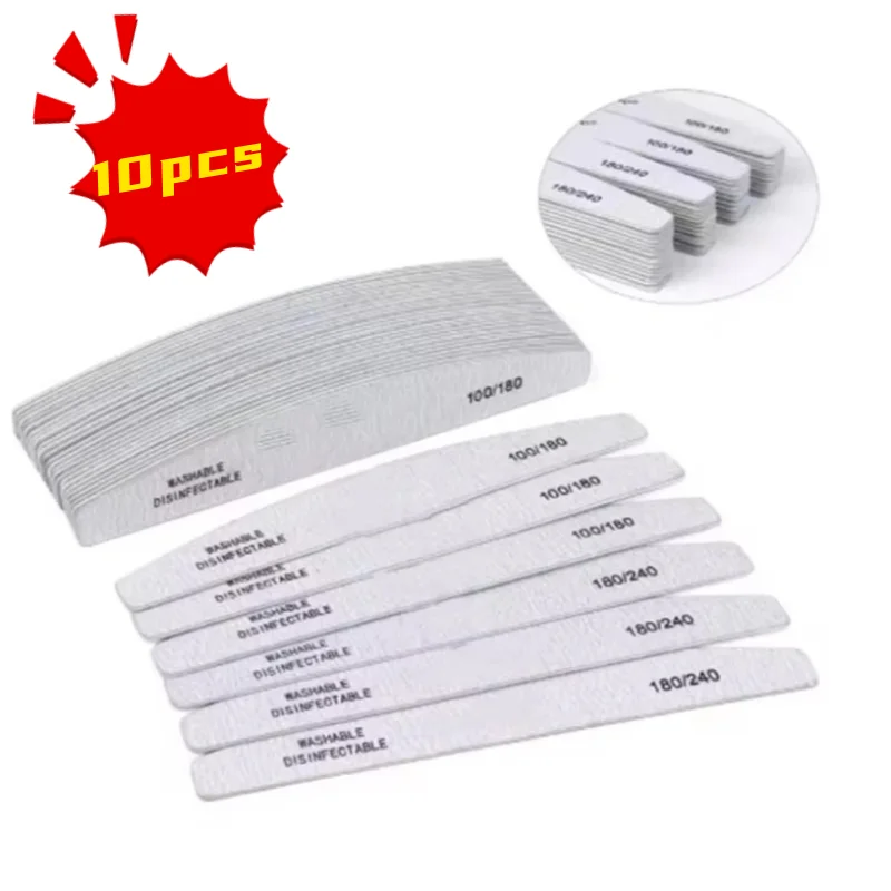 10pcs/Lot Professional Wooden Nail Files 180/240 Buffer 100/180 Grey Boat Wood Sandpaper Block Gel Polisher Sanding Nail Files