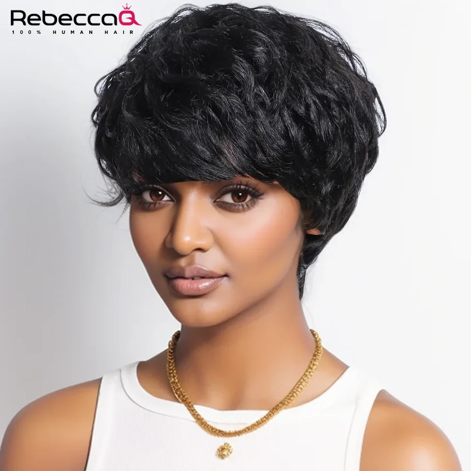 Short Human Hair Wigs Pixie Cut Straight perruque bresillienne for Black Women Machine Made Wigs With Bangs Cheap Glueless Wig