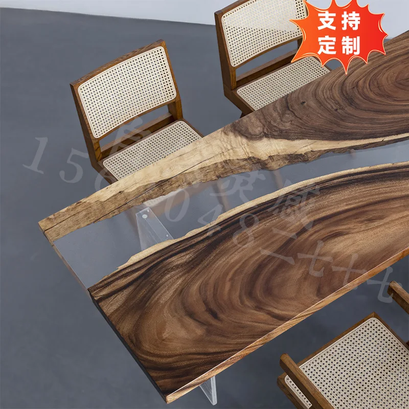 New Chinese Epoxy Resin River  Log Tea Table Net Red Tea  South American Walnut Solid Wood Office Ice Crystal Table