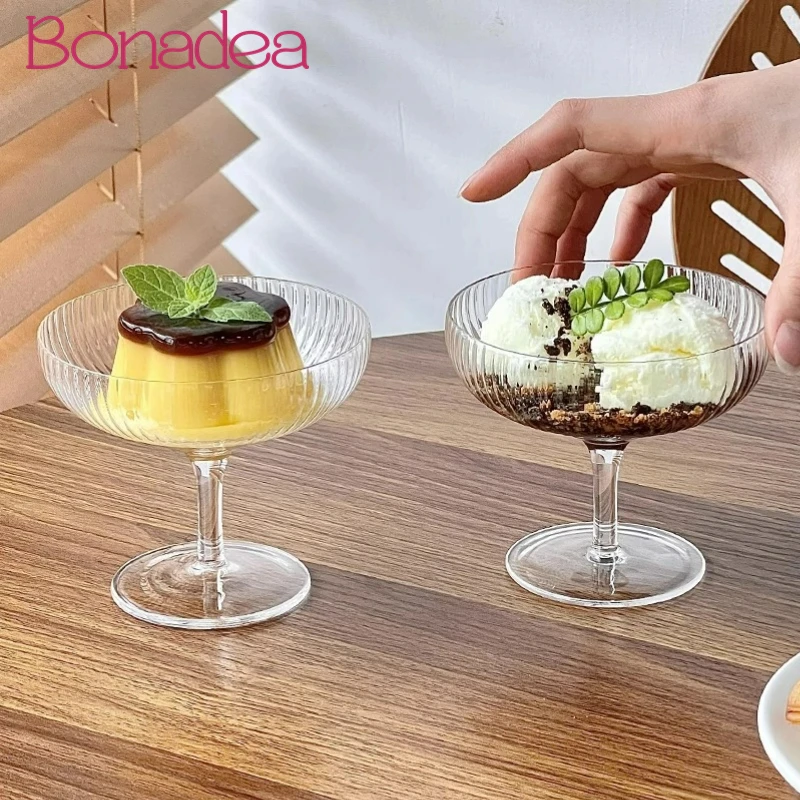 

Creative Vertical Pattern Glass Goblet High-looking Dessert cups Ice Cream Yogurt Cup Glass Dessert Wine Cup Kitchen Accessories