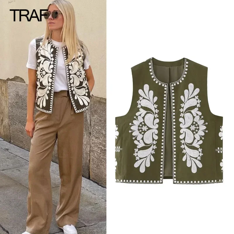 New 2025 Woman Embroidered Vests Women's Suit vest Summer Cardigan Sleeveless Embroidered Top Floral Female vest Jackets Coat