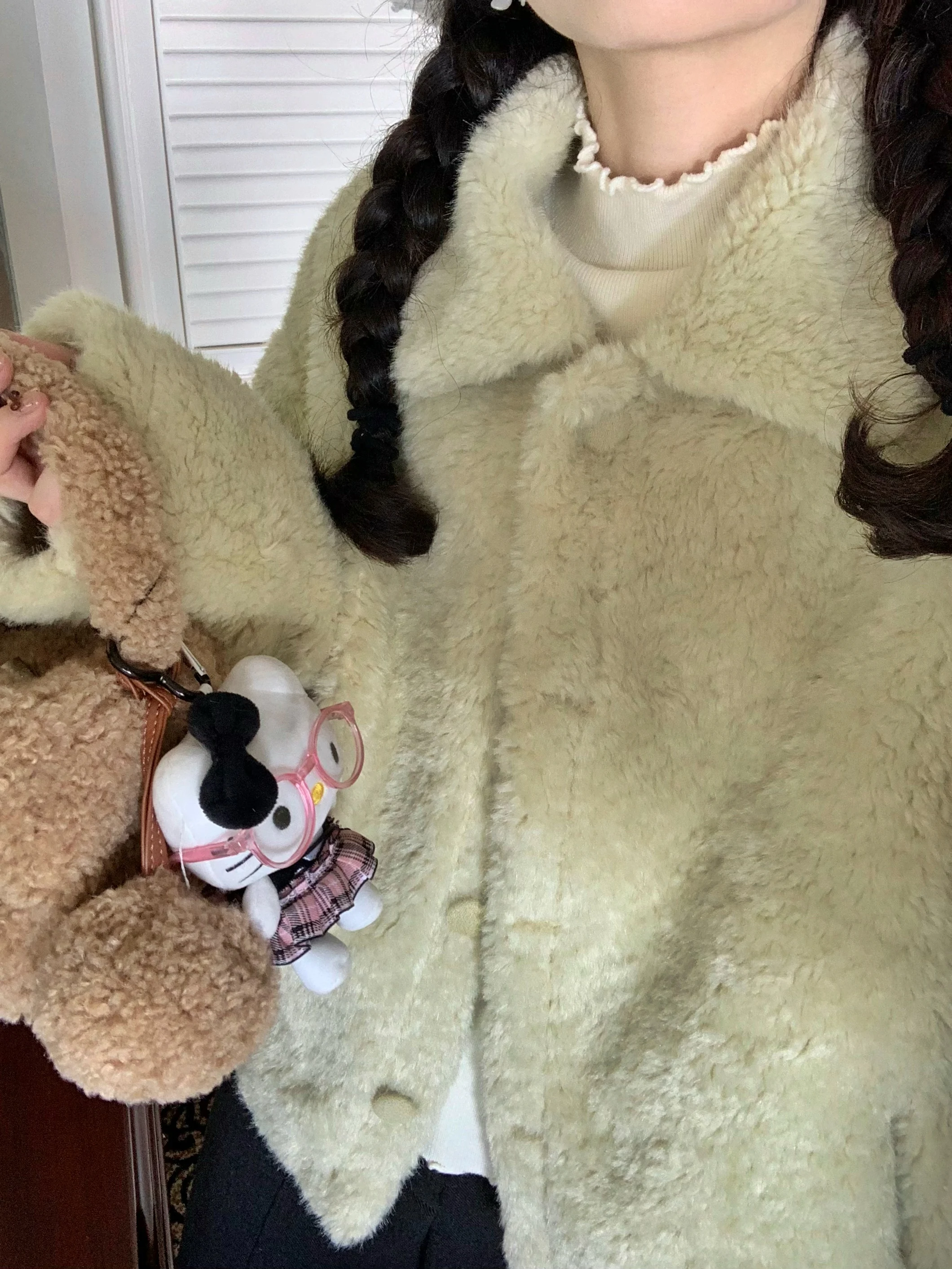 

Ourbase een Skin Fur Inteated Loose Fit Collar up Jaet Slimming Outerwear Casual Sle Long Sve Women's Coat