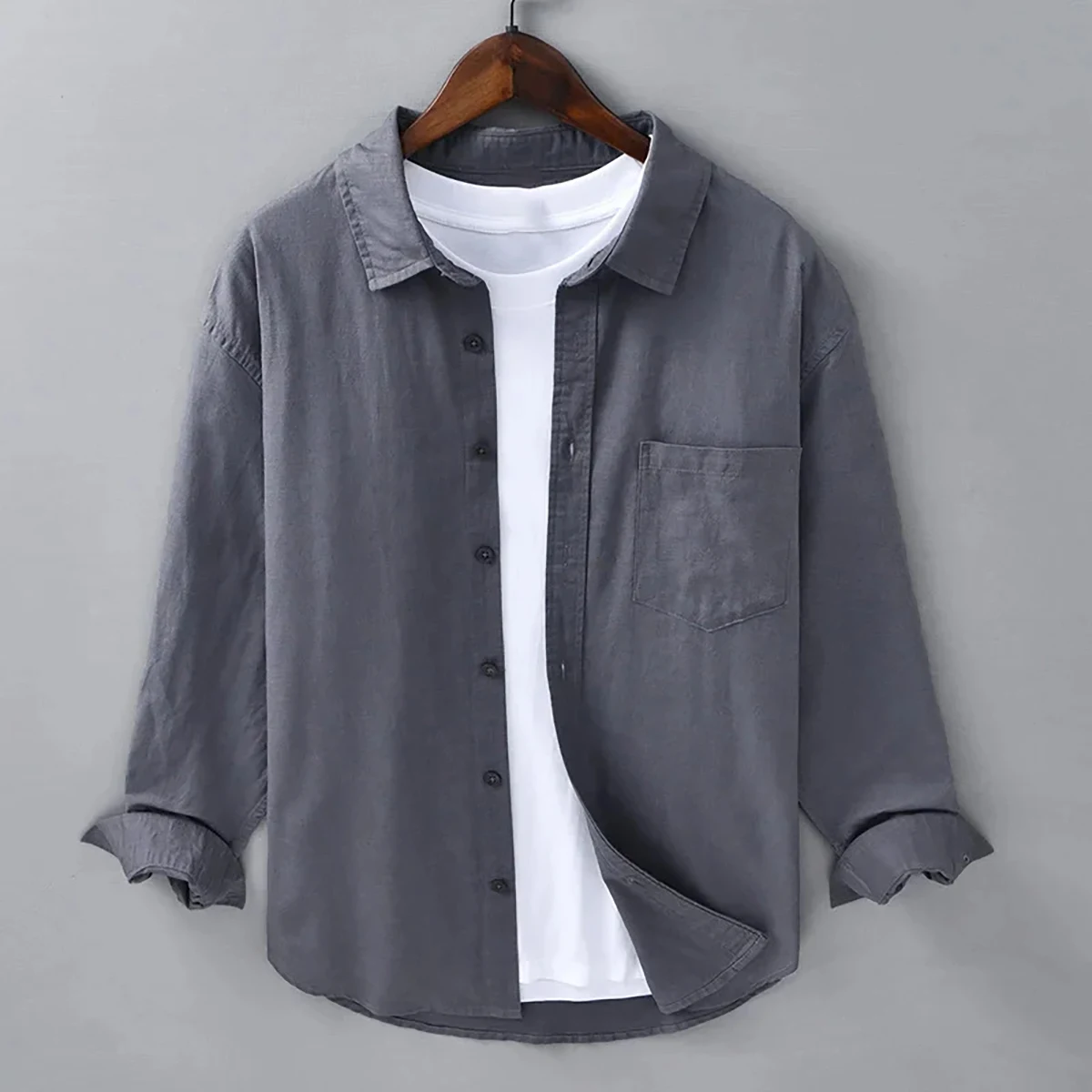 Camisa lisa de lino para hombre, Camisa ajustada y cómoda para la calle y la playa, Simple, blanco, negro, azul, talla grande, S-5XL, envío rápido,