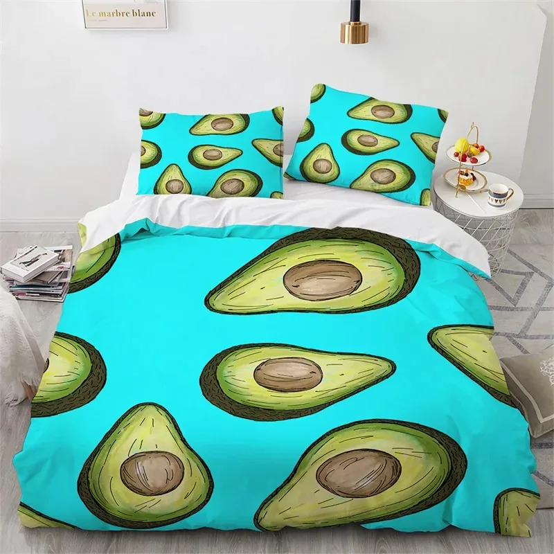 3D Printed Avocado Faces Bedding Set Boys Girls Twin Queen Size Cute Fruit Duvet Cover Pillowcase Bed Kids Adult