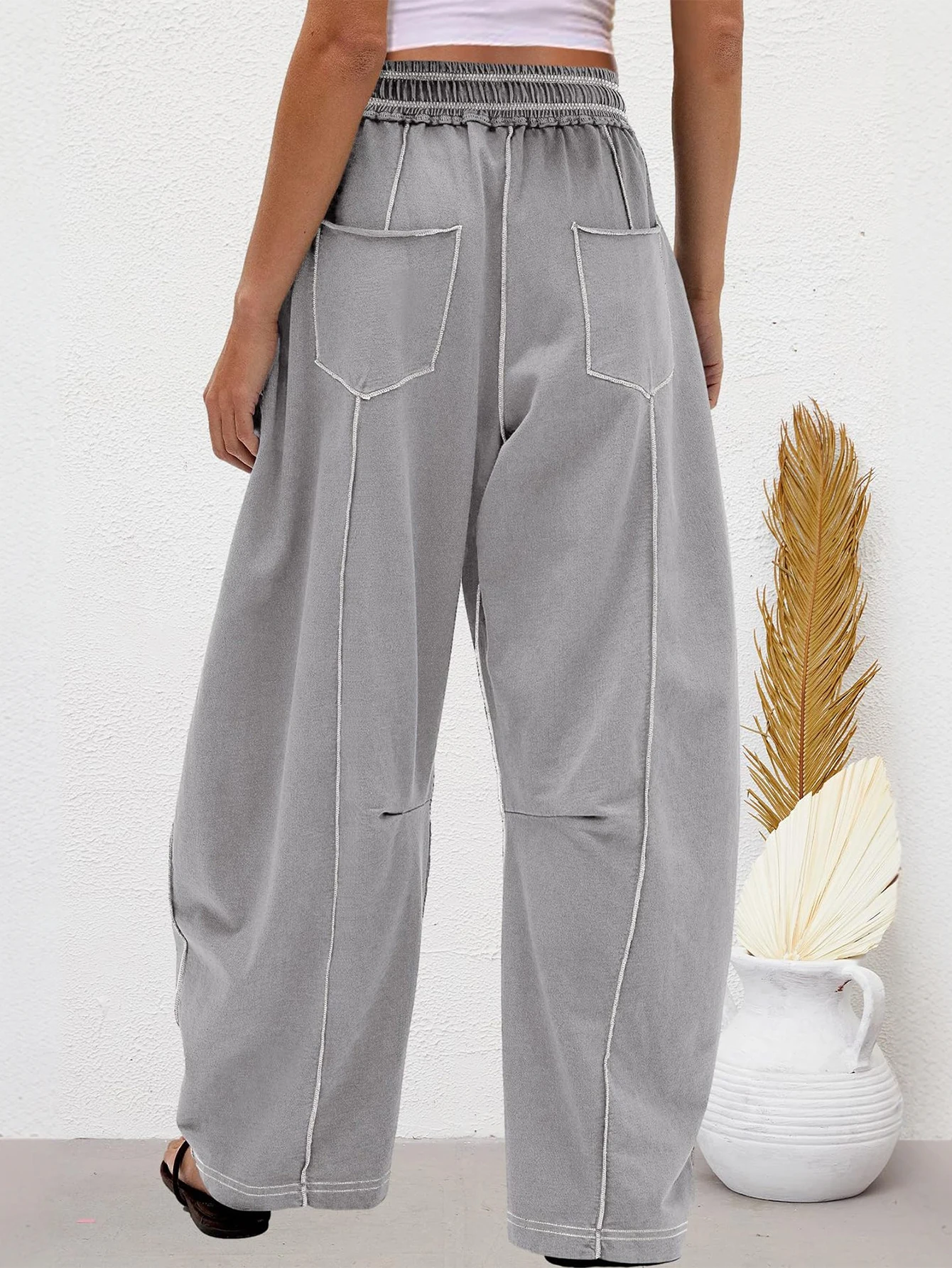 Casual damesbroek met wijde pijpen Herfst Winter Trekkoord Effen Volledige lengte Dagelijks Basic met zakken