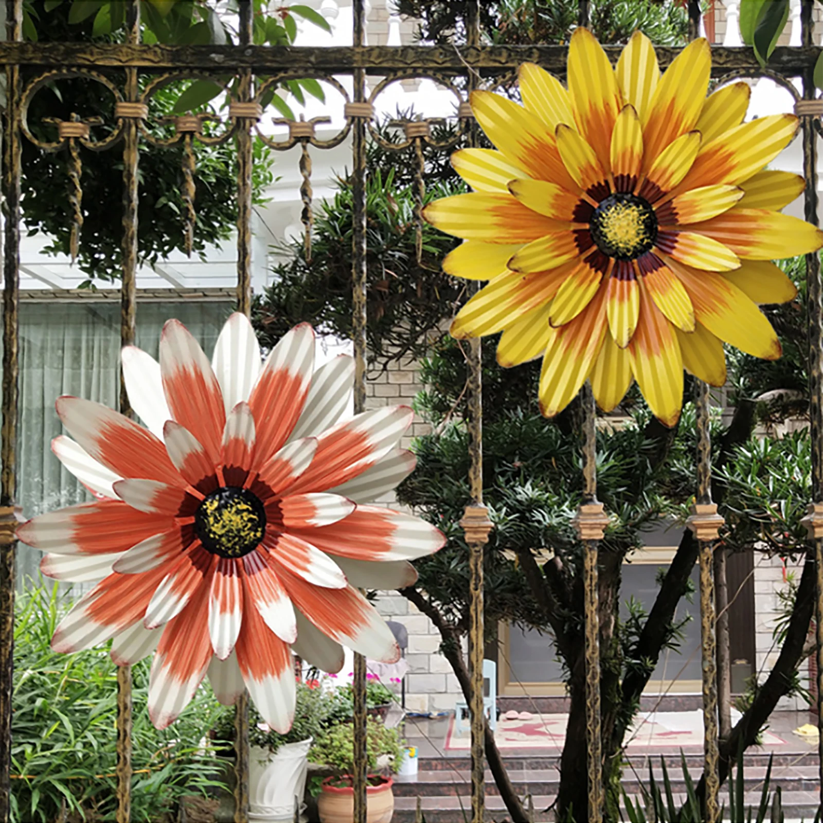 Wall Decor Flower Wall Art Iron Large Daisy Shape For Living Room Kitchen Fence Gate Indoor Outdoor Hanging 32cm