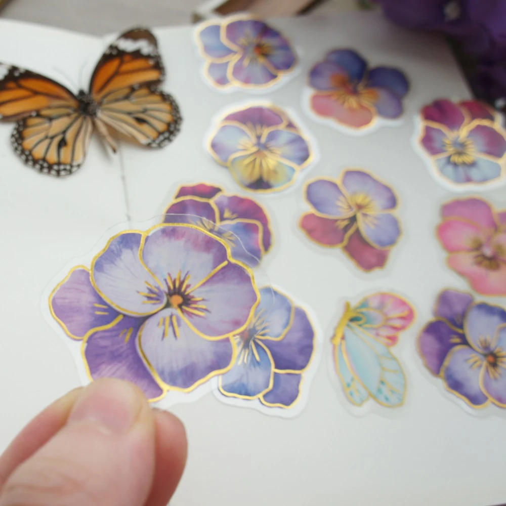 

28pcs Gold Deep Purple Purple Orchid Flower Style PVC Sticker Scrapbooking DIY Gift Packing Label Decoration Tag