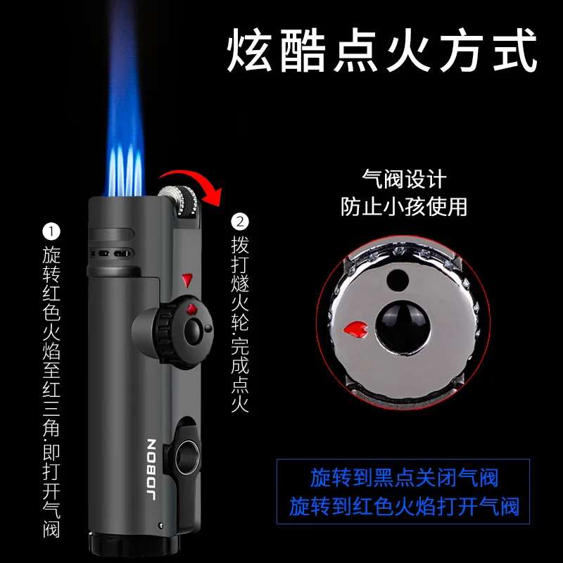 Large Firepower Metal Windproof Inflatable Spray Gun Lighter, Four Nozzles, Cigar Lighter, Men\'s Gift, Internet Celebrity