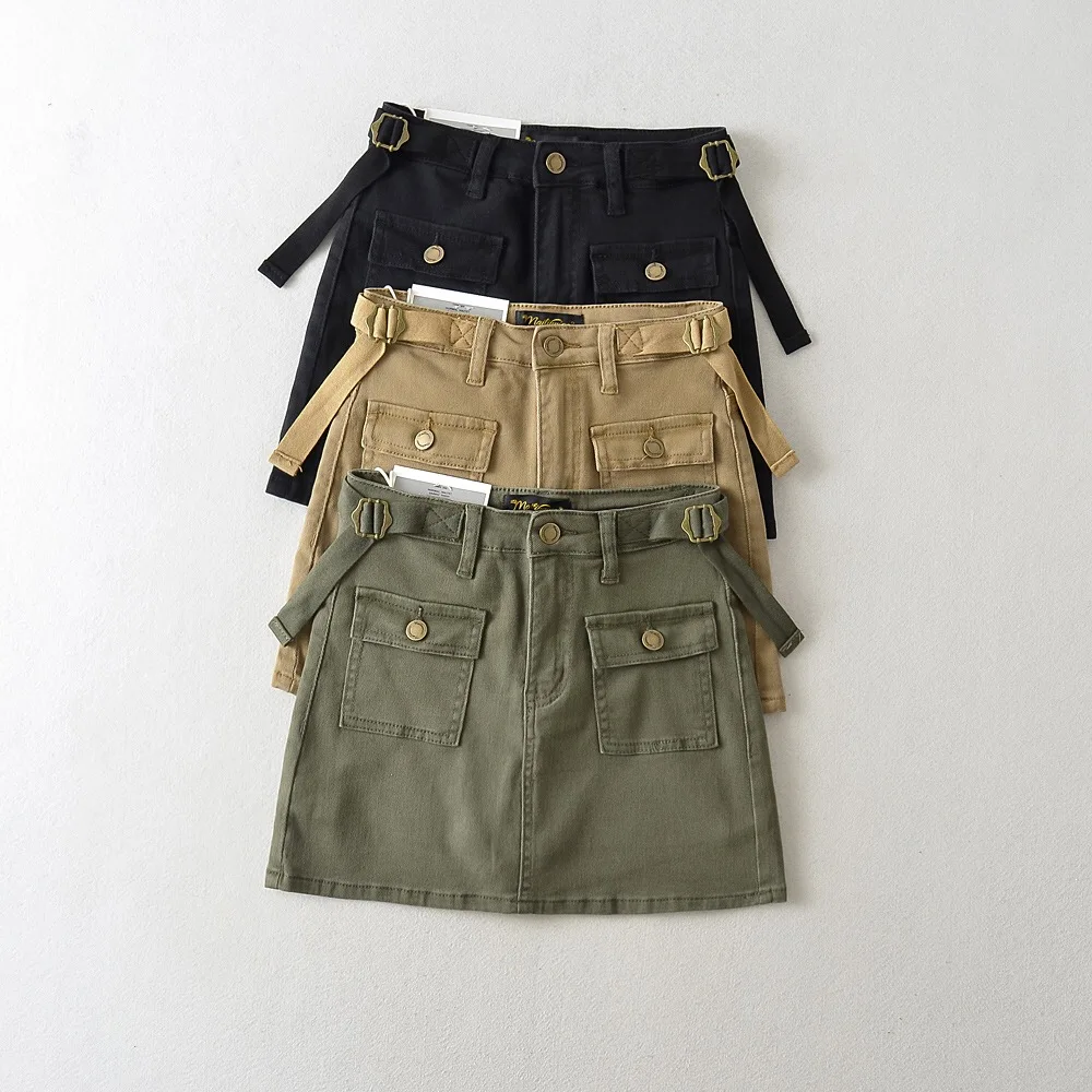 Retro American Military een Workwear Sle Rock Sexy Girl Anti-Light Design A-Line Rock ort Rock Jeansrock