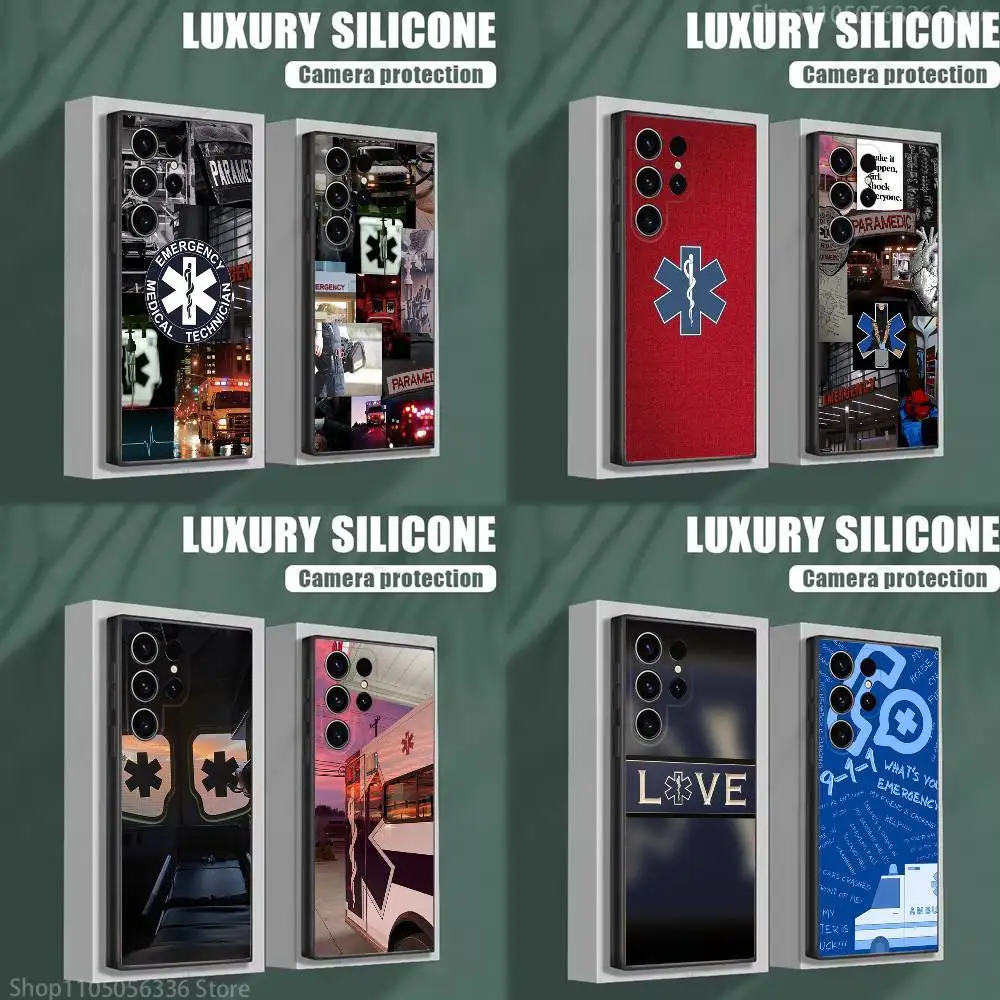 

EMT EMS Ambulance Phone Case For Samsung S25,S24,S23,S22,S21,S20,S10,Ultra,Plus,Lite,FE,Soft Silicone Black Cover