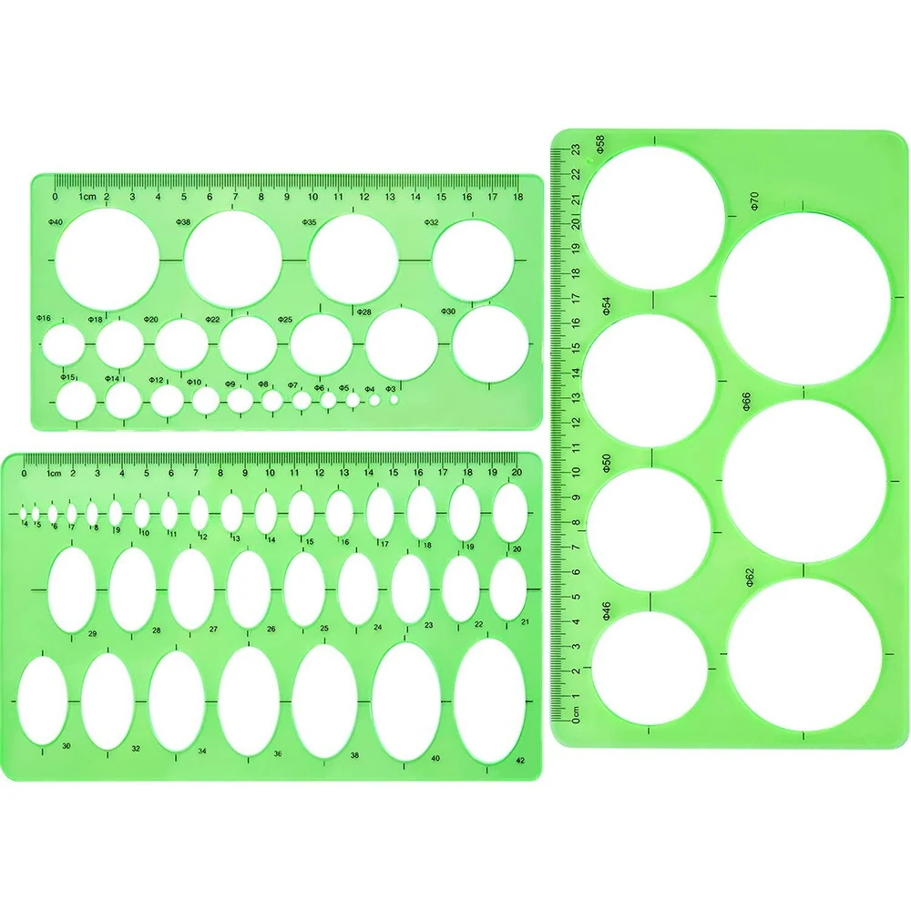 ABFM-3 PCS Circle Template Plastic Circle And Oval Templates Measuring Templates Rulers Digital Drawing For Office And School
