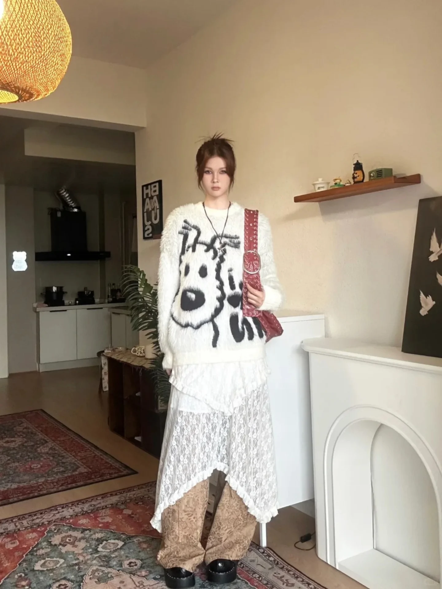 

American Retro Cartoon Soft Sweater Men Women Autumn Winter Loose Knitted Top Couple Lazy Sle Casual Long Sve round Ne