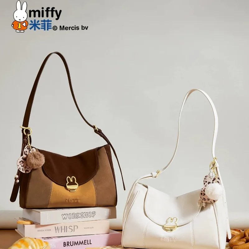 Miffy Kawaii Anime Large Capacity Tote Bag Retro Color Matching Temperament Versatile Commuting Armpit Crossbody Exquisite