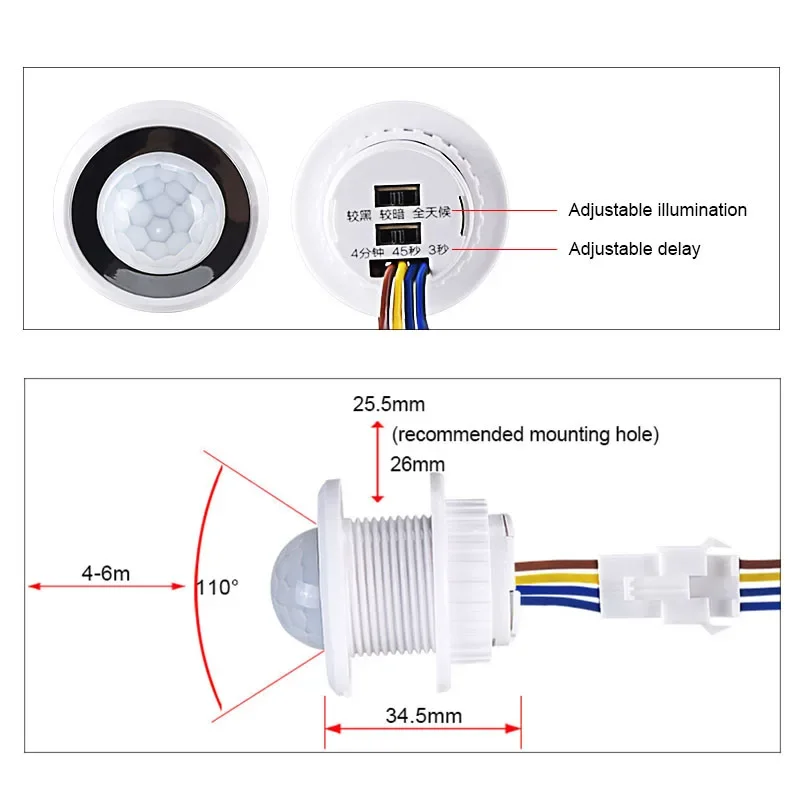 PIR Motion Sensor Detector Smart Switch Home Indoor Outdoor Infrared Light Time Delay Mode Adjust Lighting Switch AC 85V-265V