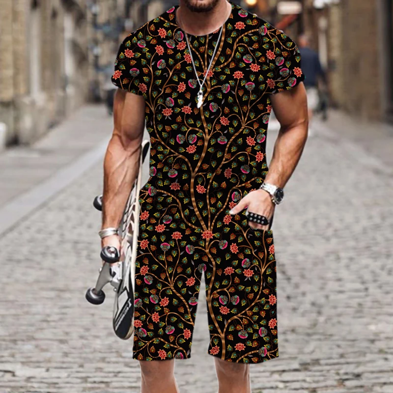 Männer T-shirt Shorts Set Persische Personalisierte Muster Strand Outfit Sportswear O Neck 3D Gedruckt Kurzarm Casual Fashion Tops