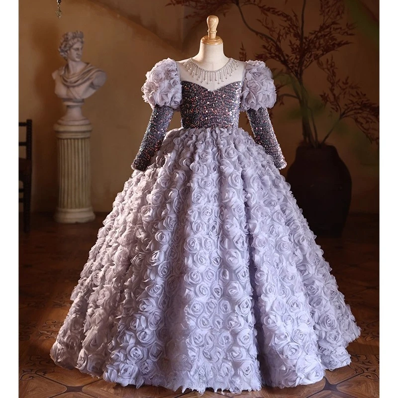 

Children Girls Princess Party Dress Evening Gown for Kids Host Piano Performance Celebration Formal Pageant Ball Gown Dresses