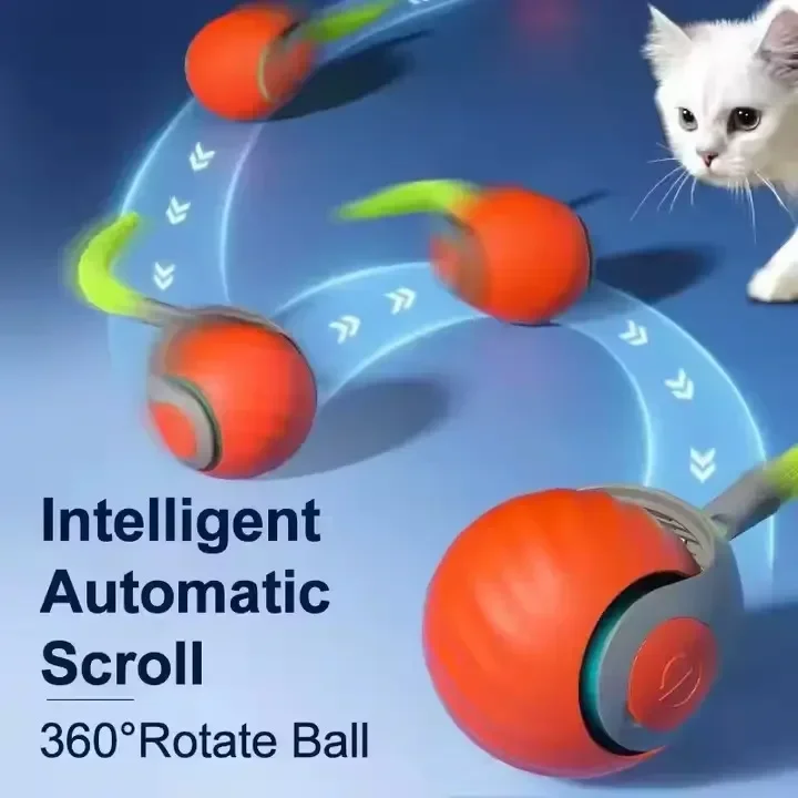 Bola de gato eléctrica rodante automática interactiva, juguete de entrenamiento para gatitos, automóvil inteligente con rompecabezas de plumas, juguete recargable para gatos