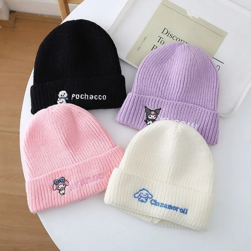 

Sanrio Hello Kitty Cinnamoroll Kuromi My Melody Knitted Hat Women Cute Cartoon Beanie Winter Warm Caps Christmas Gifts for Girls