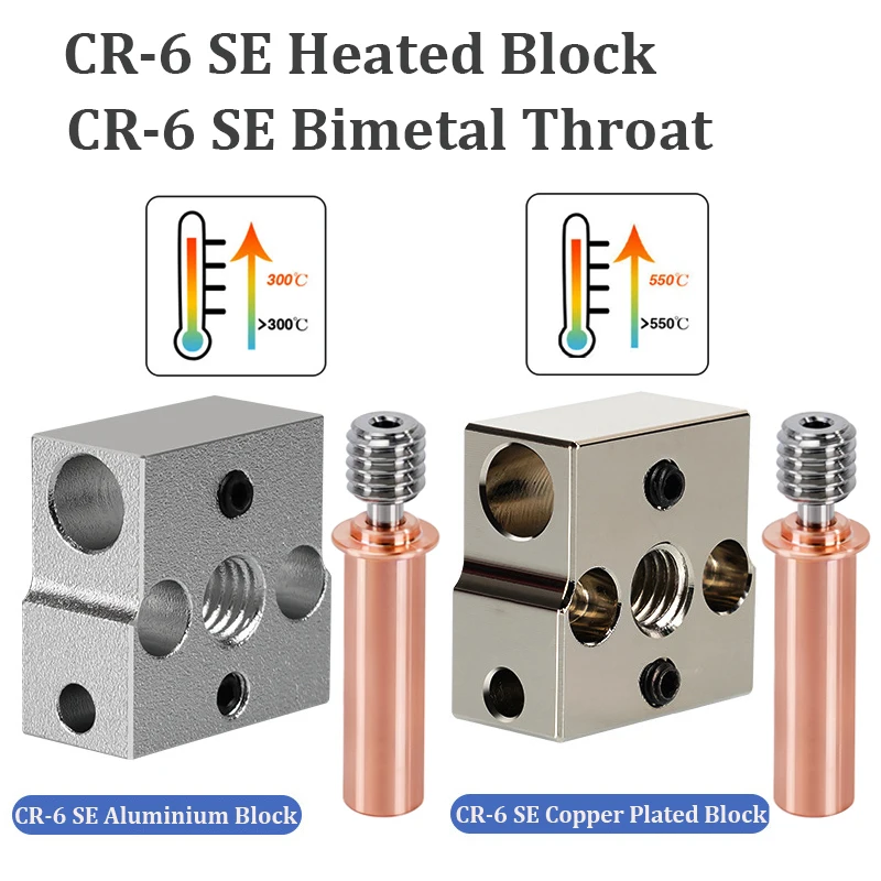 

Top Quality Bimetal Heatbreak CR6 SE Heated Block 3D Printer Part Hotend Aluminum Copper Plated Throat Heating Block For CR-6 SE