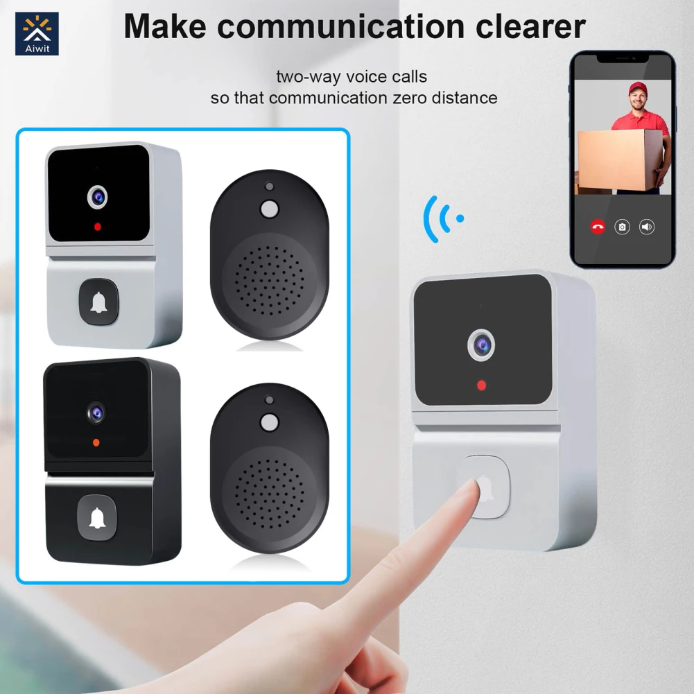 Doorbell Camera With Chime Wireless HD Video Night Vision 2.4GHZ WiFi Smart Door Bell Two-Way Audio