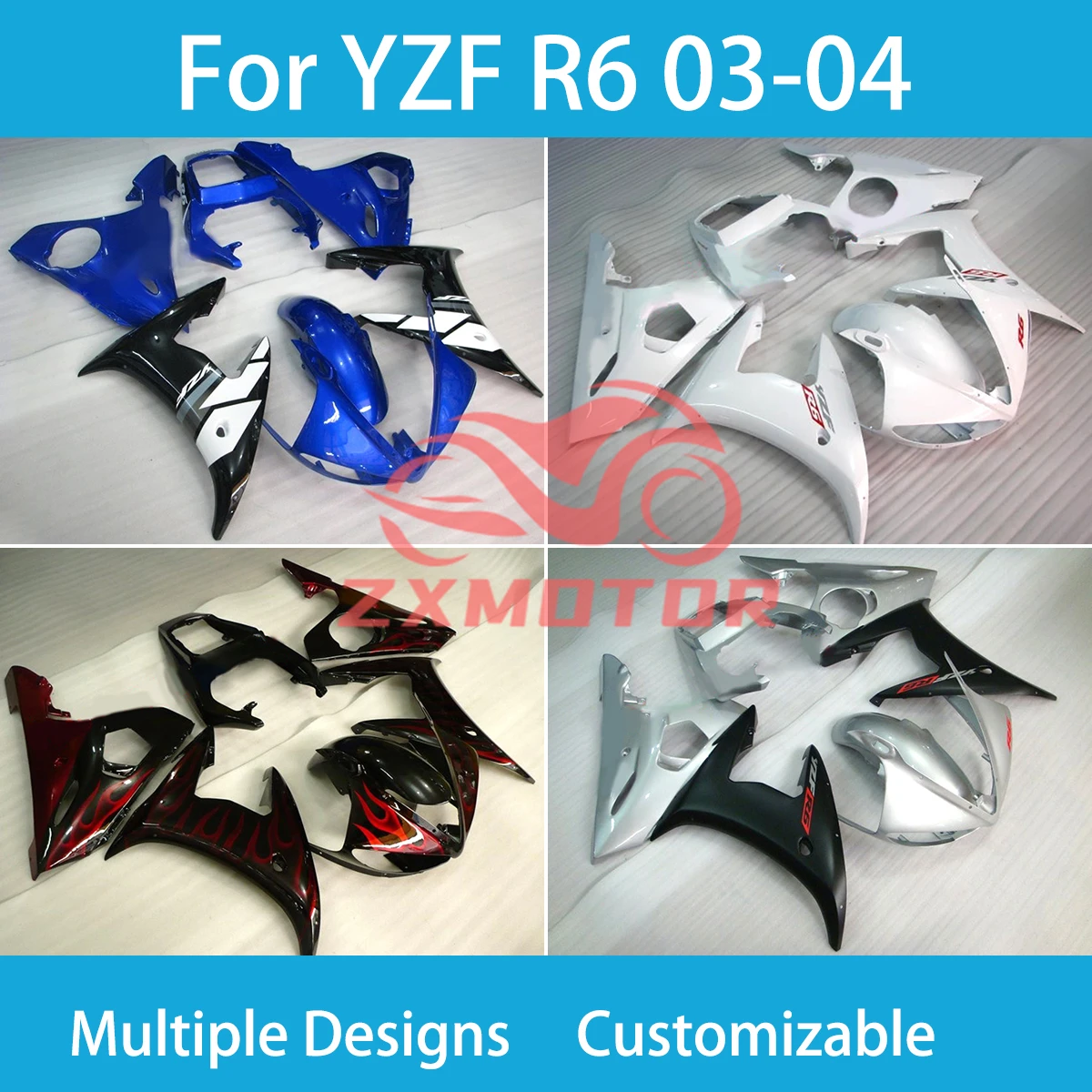YZF-R6 2003 2004 100% Fit Fairings for Yamaha YZF R6 03 04 Complete Body Plastics Set Bodywor Covers Fairing Kit