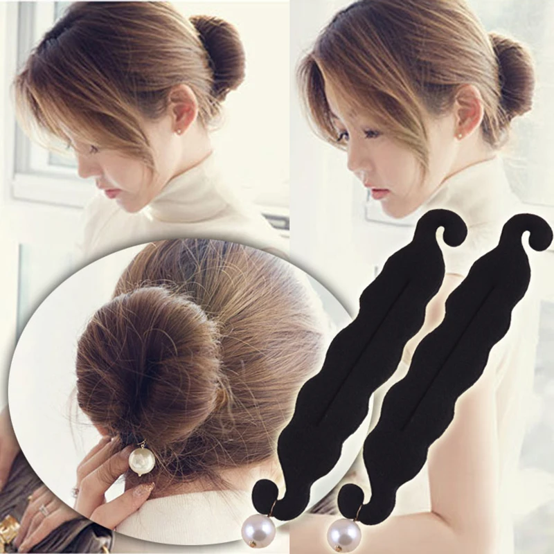 Simply Bun Hairstyle Woman Braiding Hair Ball Head Hair Tool Sponge Double Hook Hair Stick Pearl Hair Ring Bun Hair Accessories