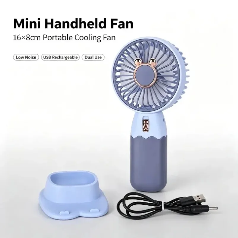 Gentle Breeze Mini Handheld Fan USB Rechargeable With Stand Base Lightweight Portable Fan For Makeup Office Travel Outdoor