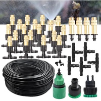 15M-30M Irrigation System Copper Nozzle Garden Irrigation Watering 1/4'' Brass Atomizer Nozzles 4/7mm Hose for Patio Greenhouse