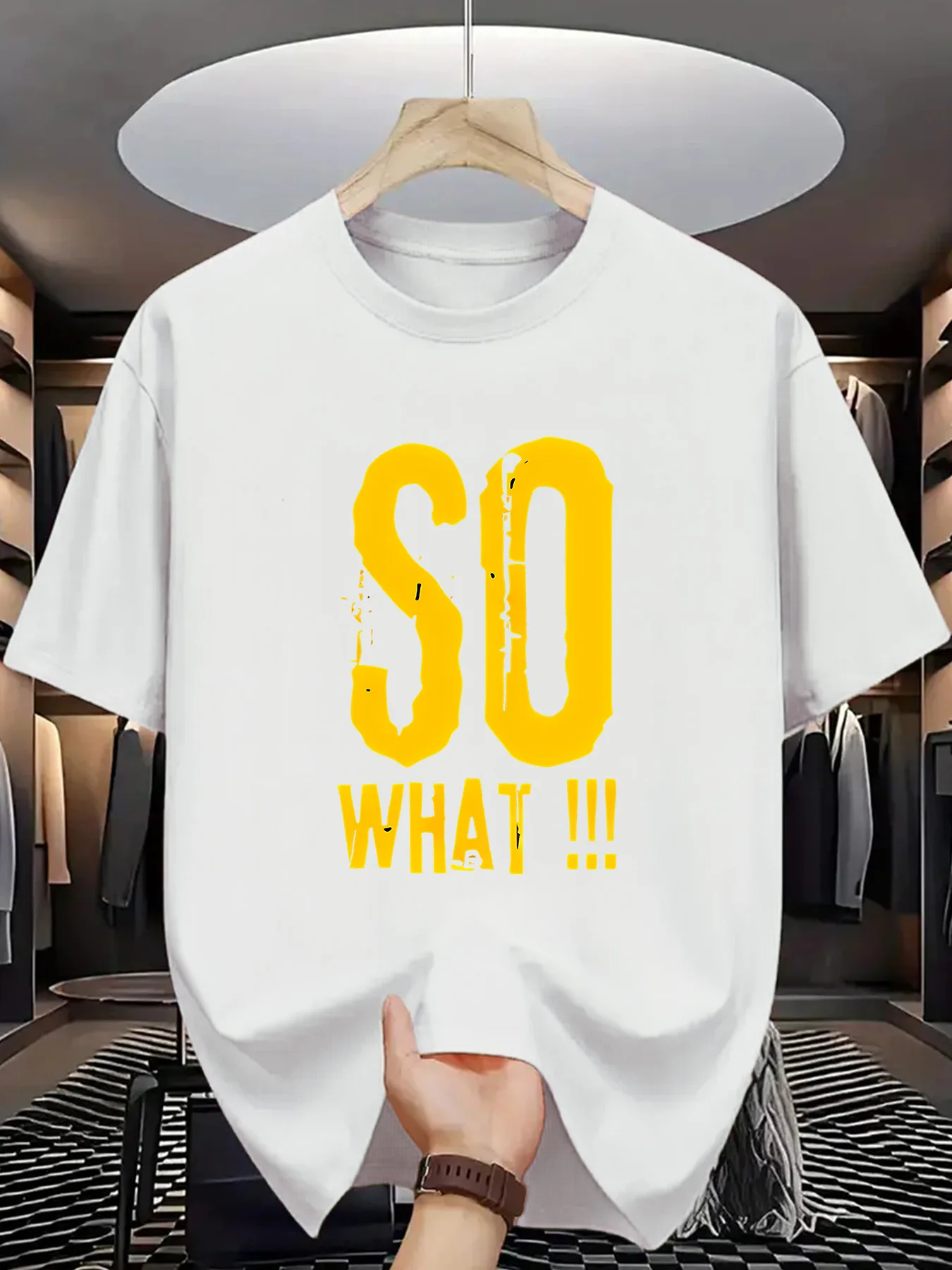 Attitude Slogan Print Men Short Sleeve Tshirt So What Vintage Cracked Text O Neck Tee Trendy Male Street Fashion Tops