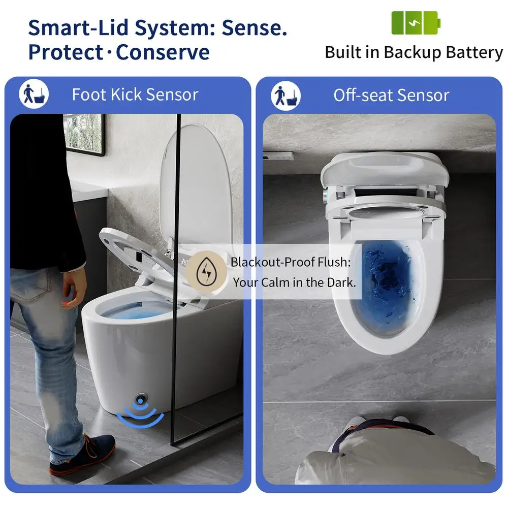 Smart Toilet Bidet FootSensor AutoFlush HeatedSeat NightLight LEDDisplay RemoteControl SelfCleaning Nozzle 1.28GPFDualFlush