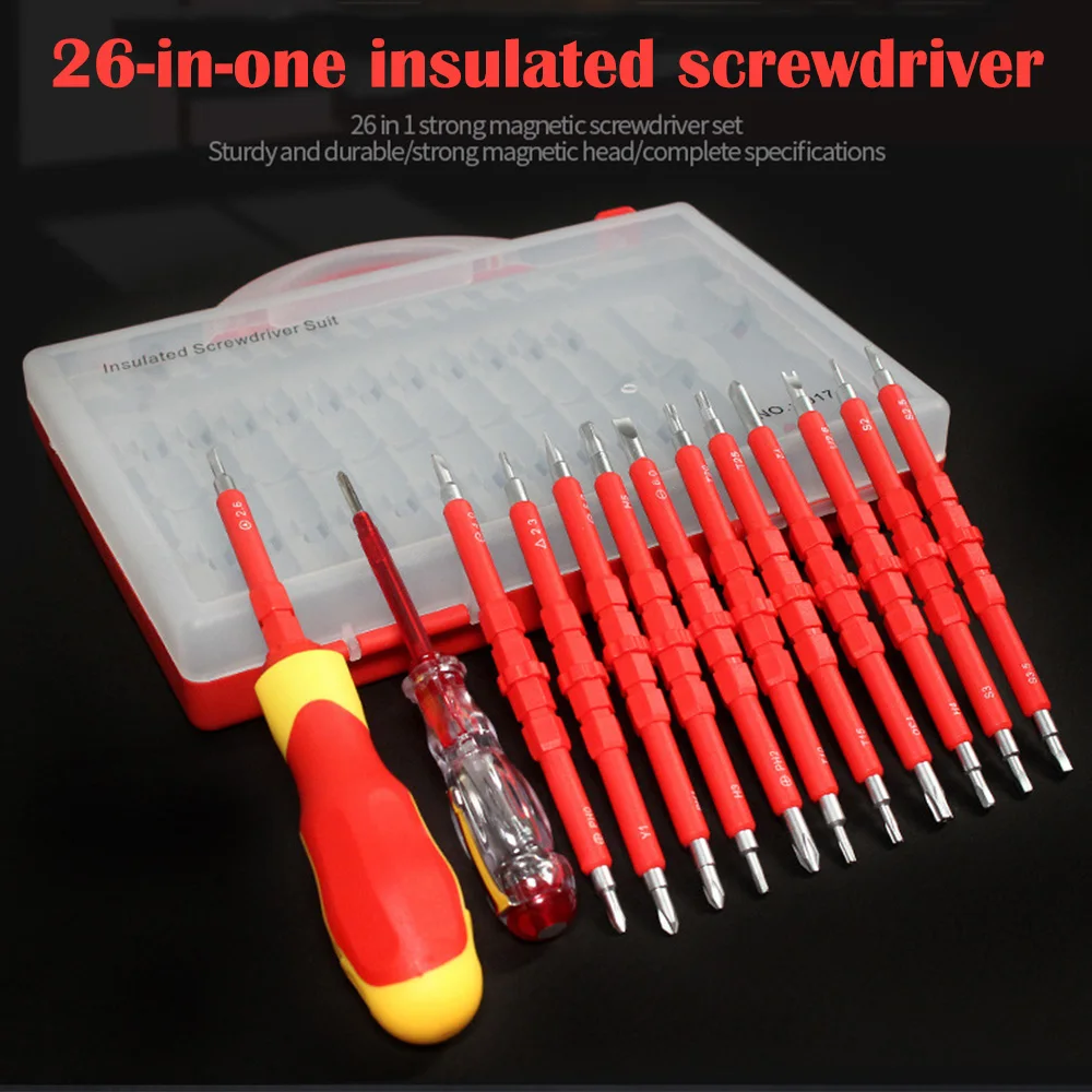 26-in-1 Insulated Screwdriver Vde Special-shaped Magnetic Screw Set Test Pen Triangle Key Torx Professional Electrician Tools