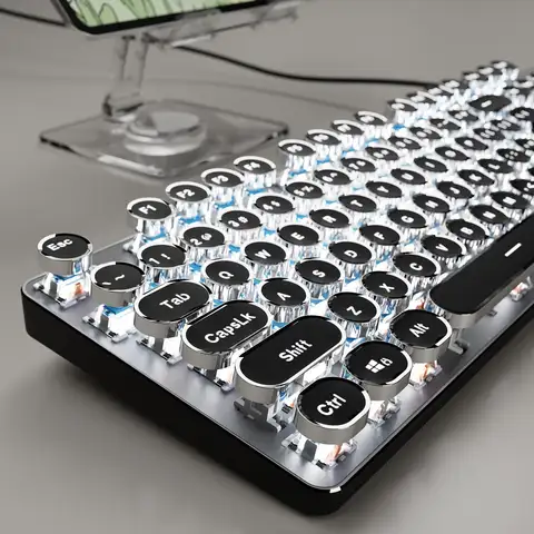 EWEADN TK100 Mechanical Keyboard Retro Punk Steam Keycap 104Keys with LED Backlit USB Wired Gamer Keyboards for Gaming Laptop PC