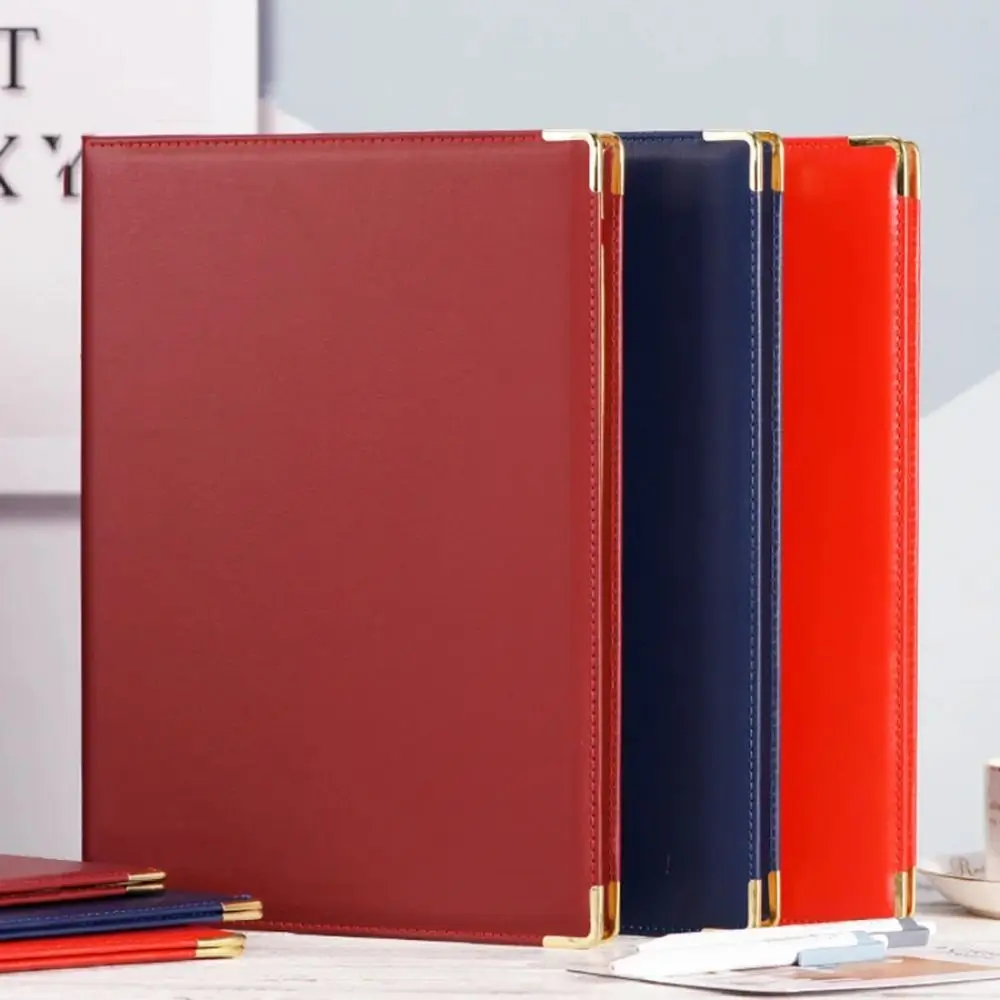 

PU Leather A4 Agreement Folder Protective Reinforced Edges Certificate Diploma Cover Corner Slots Multifunctional Contract Book