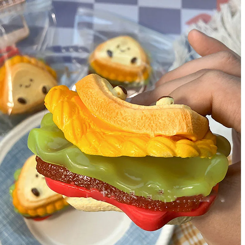 NEW Cute Extra Thick Sandwich Toast Fidgety Toys Layered Hamburger Bun Dessert Splittable Sandwich Kids Girls Toy Squishy Gifts