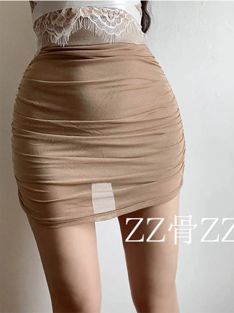 

2024 New Skorts Summer New Style Street Sexy Solid Color Mesh Pleated Slim High Waisted Skirt Fashion Sweet Mesh AWH9