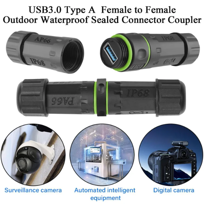 USB 3.0 Waterproof  Female to Female Outdoor Sealed Data Connector Straight Through Module IP68 Protection 5V2A Charging M20