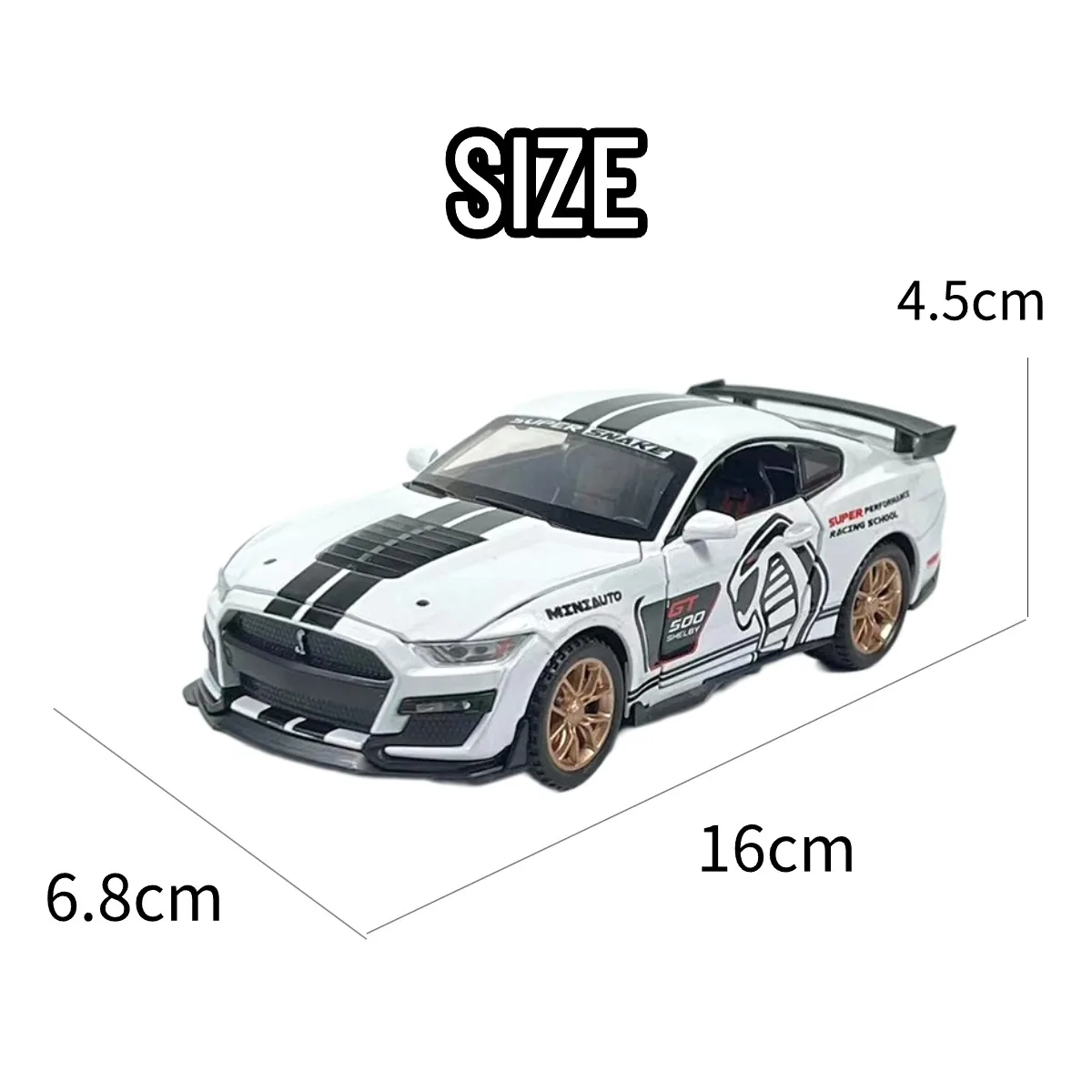 1:32 Shelby GT500 Pullback Car Toy with Lights Engine Sound, Scale Ford Mustang Diecast Car Model Replica Kid Boy Play Gift